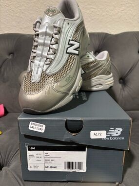New Balance 1000 Metallic Silver and Brown Mesh Sneakers